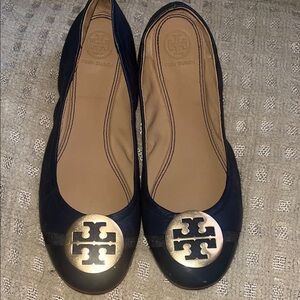 Tory Burch Women's Dark Blue and Gold Loafers